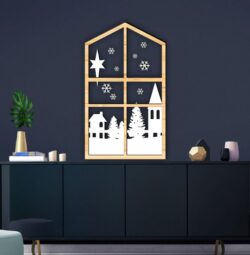 Christmas window scene E0020231 file cdr and dxf free vector download for laser cut plasma