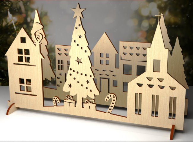 Christmas Village E0020459 file cdr and dxf free vector download for laser cut