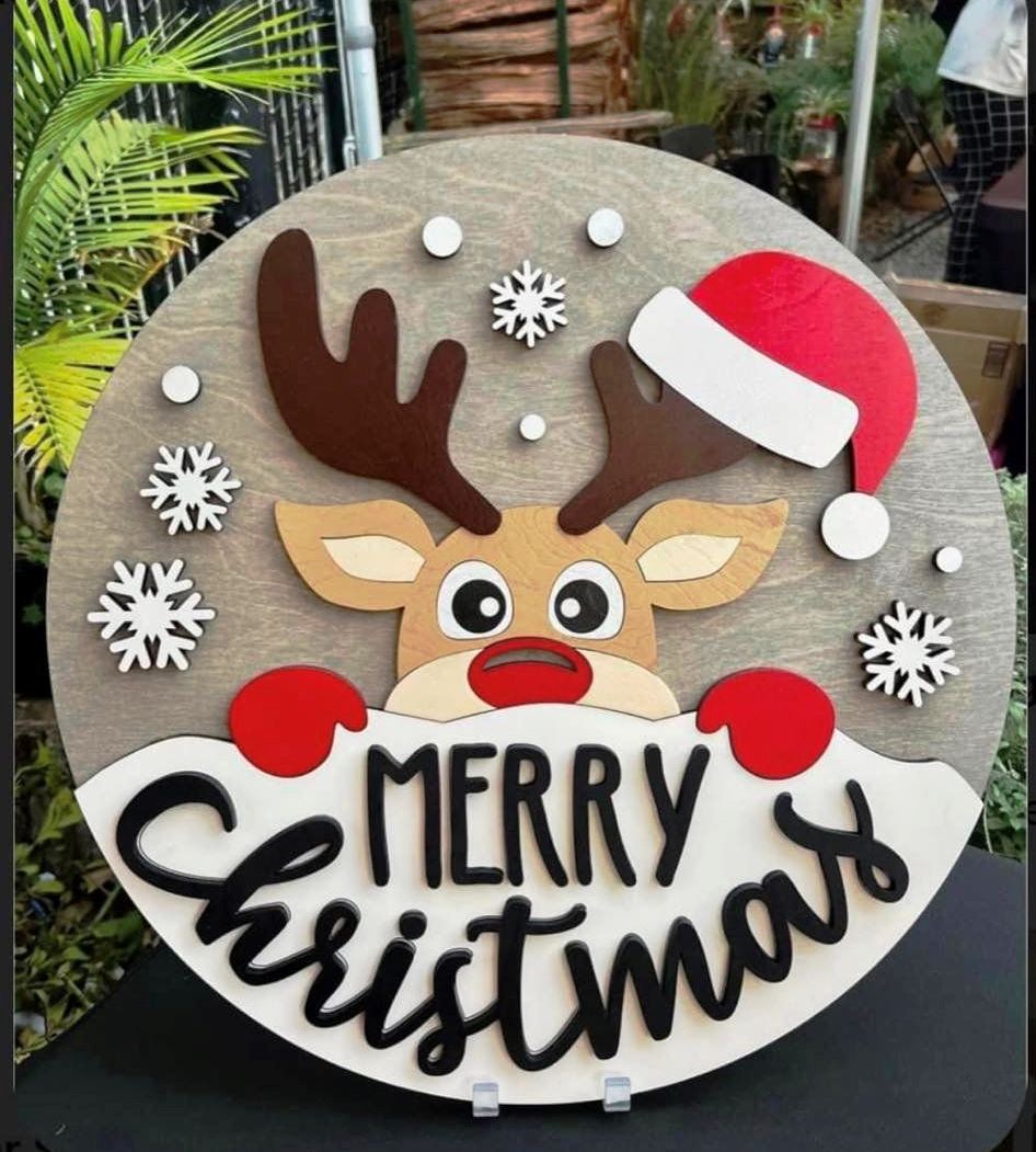 Merry Christmas reindeer E0020367 file cdr and dxf free vector download for laser cut