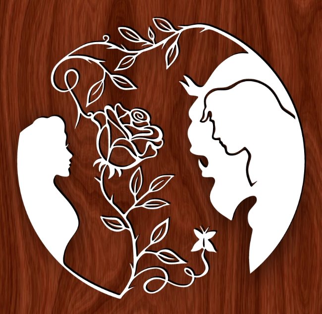 The beauty and the Beast E0020489 file cdr and dxf free vector download for laser cut