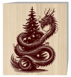 Dragon with Christmas tree E0020505 file cdr and dxf free vector download for laser engraving machine