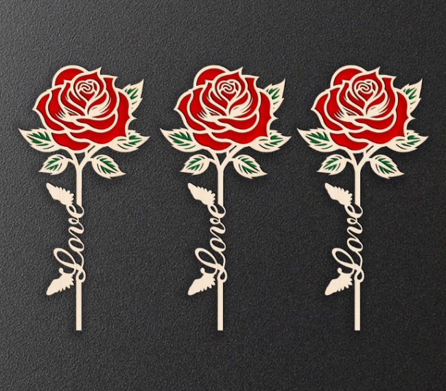 Rose with word E0020525 file cdr and dxf free vector download for laser cut
