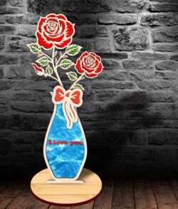 Vase rose E0020526 file cdr and dxf free vector download for laser cut