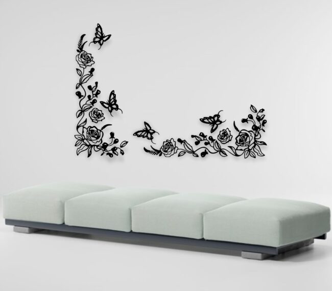 Butterflies-with-flowers-wall-decor-E0020862-file-cdr-and-dxf-free-vector-download-for-laser-cut-plasma