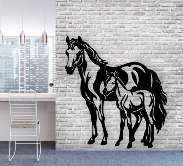 Mother-horse-and-foal-wall-decor-E0020866-file-cdr-and-dxf-free-vector-download-for-laser-cut-plasma