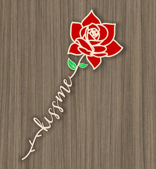 Rose with word E0020719 file cdr and dxf free vector download for laser cut