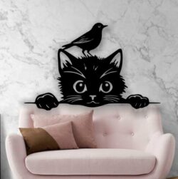Cat with bird E0021156 file cdr and dxf free vector download for laser cut plasma