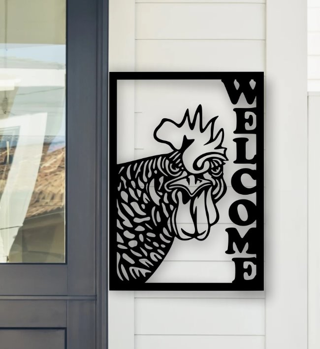 Chicken welcome E0020962 file cdr and dxf free vector download for laser cut plasma