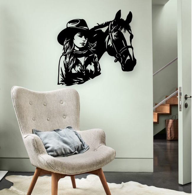 Cowgirl wall decor E0021088 file cdr and dxf free vector download for laser cut plasma
