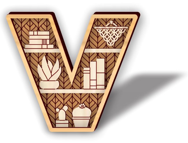 Letter V shelf E0021192 file cdr and dxf free vector download for laser cut