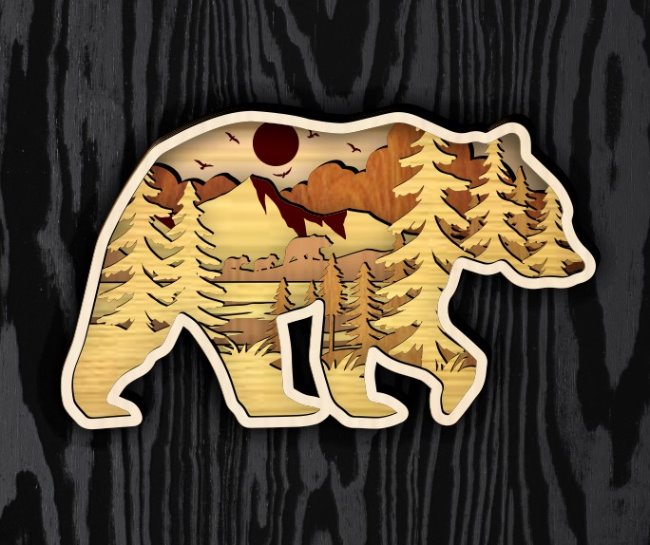 Multilayer bear E0021305 file cdr and dxf free vector download for laser cut