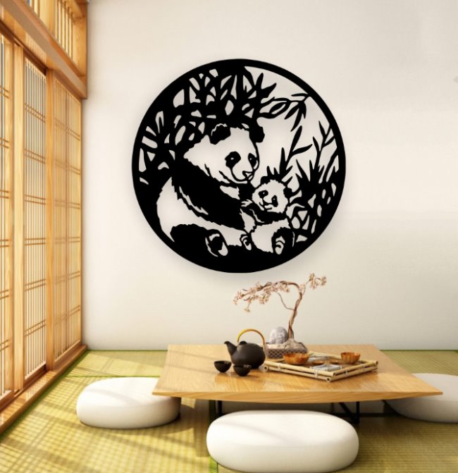 Panda wall decor E0021152 file cdr and dxf free vector download for laser cut plasma