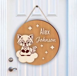 Raccoon door sign E0021201 file cdr and dxf free vector download for laser cut