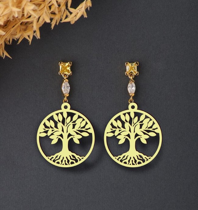 Tree earrings E0021112 file cdr and dxf free vector download for laser cut