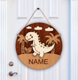 Dinosaur sign door E0021669 file cdr and dxf free vector download for laser cut