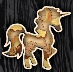 Layered Unicorn E0021425 file cdr and dxf pdf free vector download for Laser cut