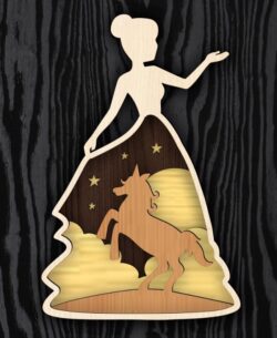 Layered princess unicorn E0021555 file cdr and dxf free vector download for laser cut