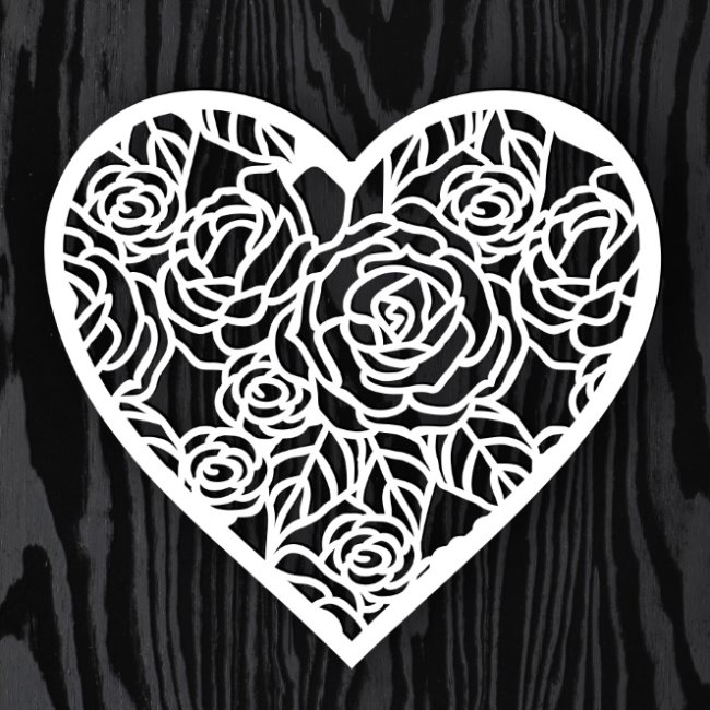 Rose with heart E0021481 file cdr and eps svg free vector download for laser cut