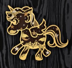 Layered Unicorn E0021971 file cdr and dxf free vector download for Laser cut
