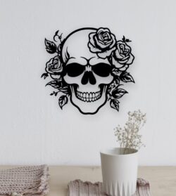 Skull and rose wall decor E0021994 file cdr and dxf free vector download for Laser cut plasma