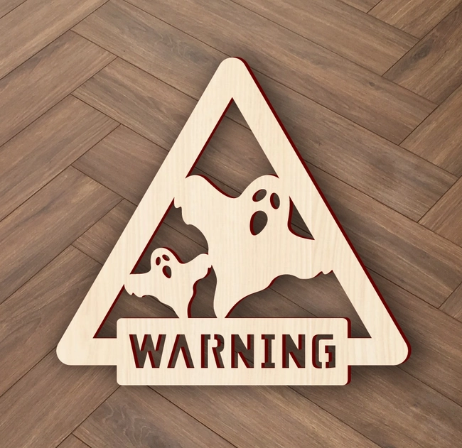Halloween ghost warning sign S0000950 file cdr and dxf pdf free vector download for Laser cut