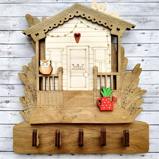 Home Key Hanger with Wooden Hooks S0000522 file cdr and dxf pdf free vector download for Laser cut