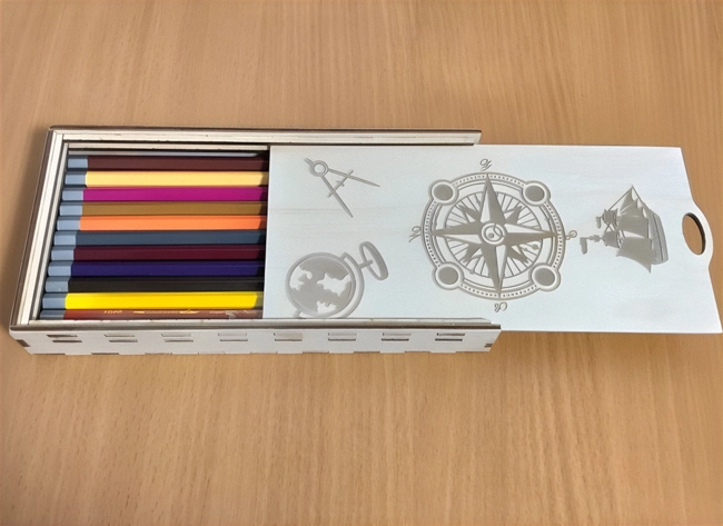 Pencil Case Box with Engraved Sliding Lid S0000682 file cdr and dxf pdf free vector download for Laser cut