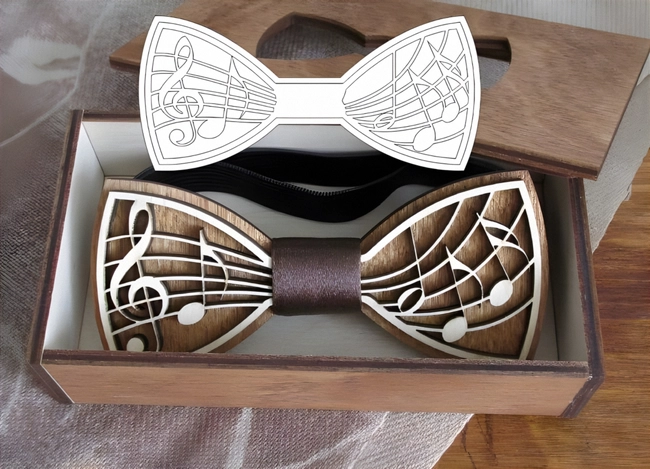 Wooden Bow Tie with Musical Notation S0000273 file cdr and dxf pdf free vector download for Laser cut 5 Wooden Bow Tie with Musical Notation S0000273 file cdr and dxf pdf free vector download for Laser cut