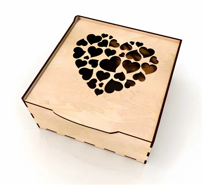Wooden gift box-with love hearts 3mm 4mm S0000795 dxf pdf free vector download for Laser cut