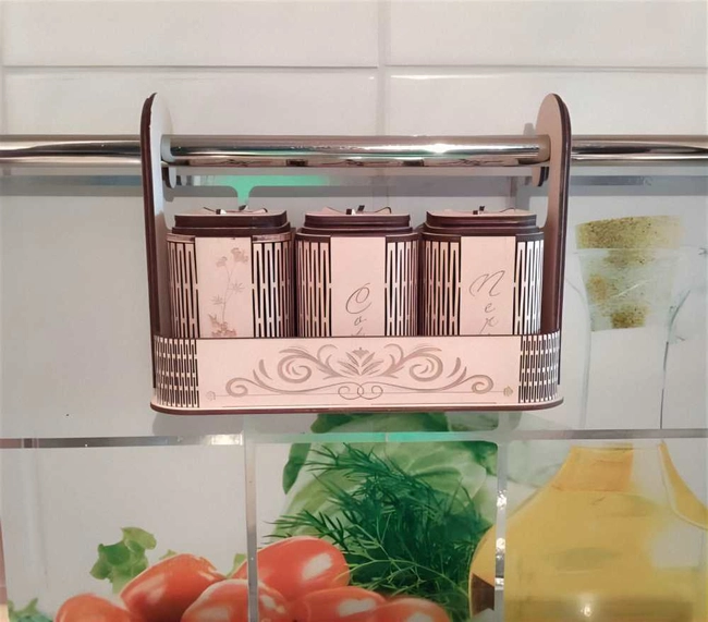 Wooden hanging shelf and jars for spices S0000797 dxf pdf free vector download for Laser cut