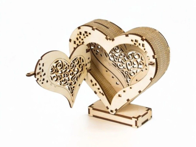 Wooden heart box with lock S0001136 file cdr and dxf pdf free vector download for Laser cut