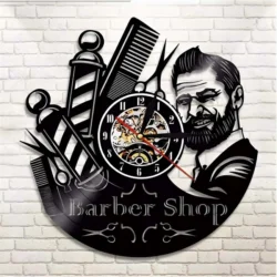 Barbershop vinyl wall clock S0001567 file cdr and dxf pdf free vector download for Laser cut