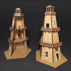 Lighthouse 3d wooden model puzzle kit S0001200 file cdr and dxf pdf free vector download for Laser cut