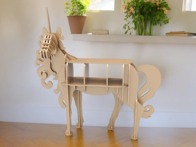 Unicorn bookshelf animal shape consol S0001598 file cdr and dxf pdf free vector download for Laser cut