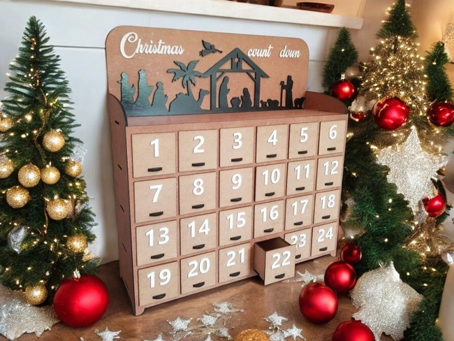 Wooden christmas advent calendar S0001505 file cdr and dxf pdf free vector download for Laser cut 5 Wooden christmas advent calendar S0001505 file cdr and dxf pdf free vector download for Laser cut