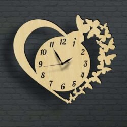 Butterfly heart shaped wall clock M0000005 file cdr and dxf pdf free vector download for laser cut