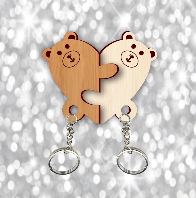 Bears couple keychain E0023768 file cdr and dxf pdf free vector download for laser cut