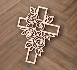 Floral cross E0023869 file cdr and dxf pdf free vector download for laser cut