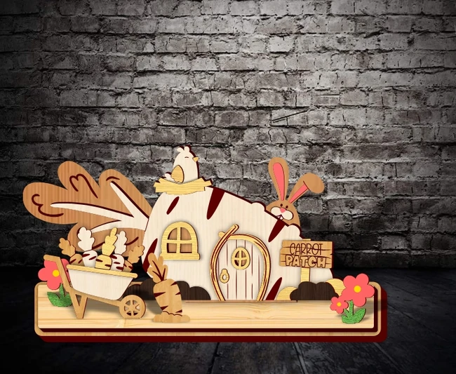 Easter bunny standing house E0023980 file cdr and dxf pdf free vector download for laser cut