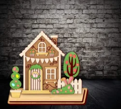 Easter bunny standing house E0023988 file cdr and dxf pdf free vector download for laser cut