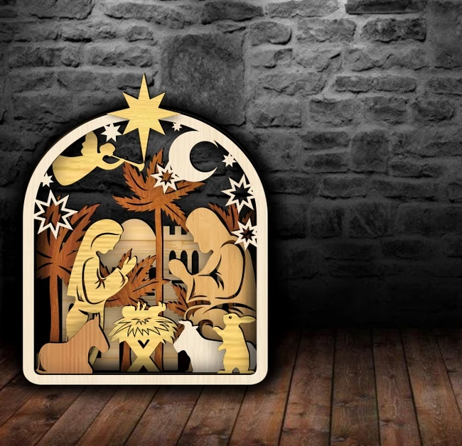 Christmas scene layered E0024189 file cdr and dxf pdf free vector download for laser cut