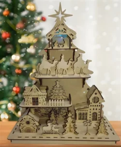 Christmas tree village E0024127 file cdr and dxf pdf free vector download for laser cut