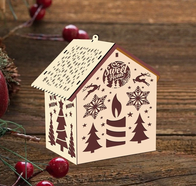 Christmas house E0024303 file cdr and dxf pdf free vector download for laser cut design for CNC Laser cutting and engraving machine or 3D printing