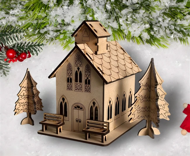 Christmas church E0024348 file cdr and dxf pdf free vector download for laser cut