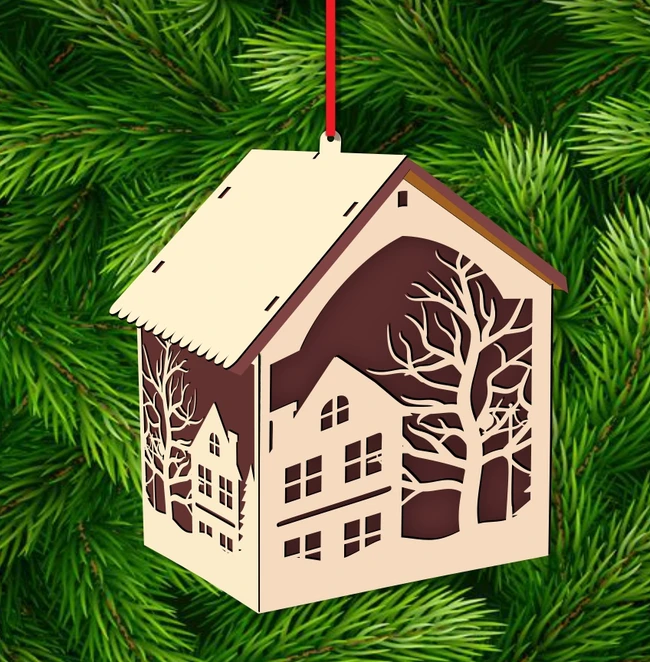 Christmas house E0024298 file cdr and dxf pdf free vector download for laser cut