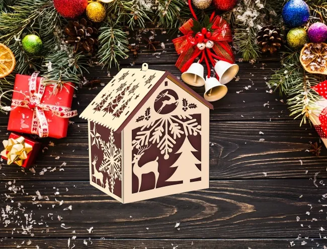Christmas house E0024302 file cdr and dxf pdf free vector download for laser cut