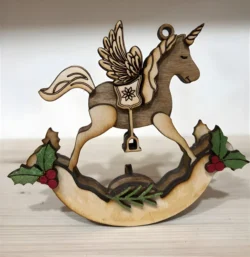 Rocking unicorn Christmas ornament E0024276 file cdr and dxf pdf free vector download for laser cut