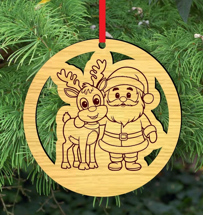 Santa with Reindeer Christmas decoration E0024345 file cdr and dxf pdf free vector download for laser cut