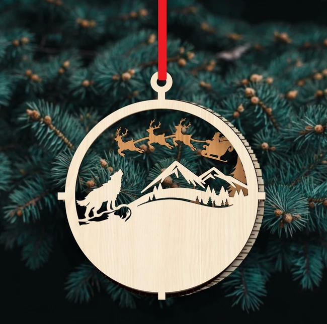 Wolf Christmas ornament E0024291 file cdr and dxf pdf free vector download for laser cut
