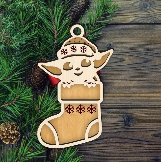 Yoda Christmas decoration E0024344 file cdr and dxf pdf free vector download for laser cut